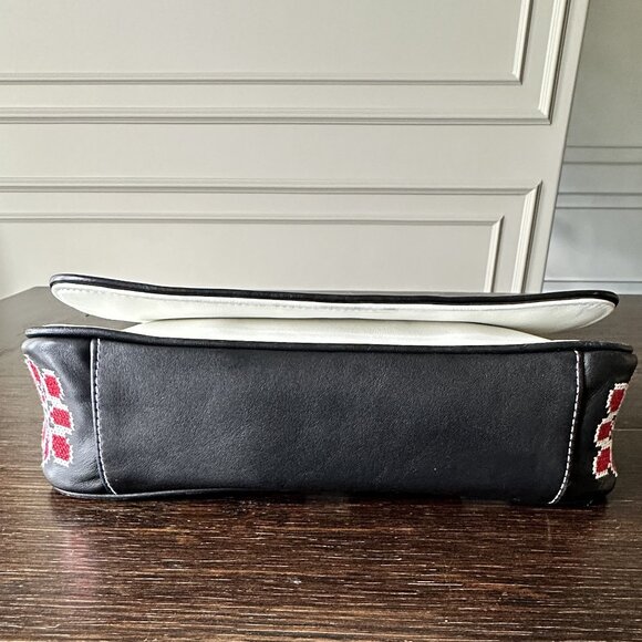 Isabella Fiore Boho Cross-Stitch Bag - VTG Y2K Folk Art Style Red & Black Retro - Picture 10 of 14